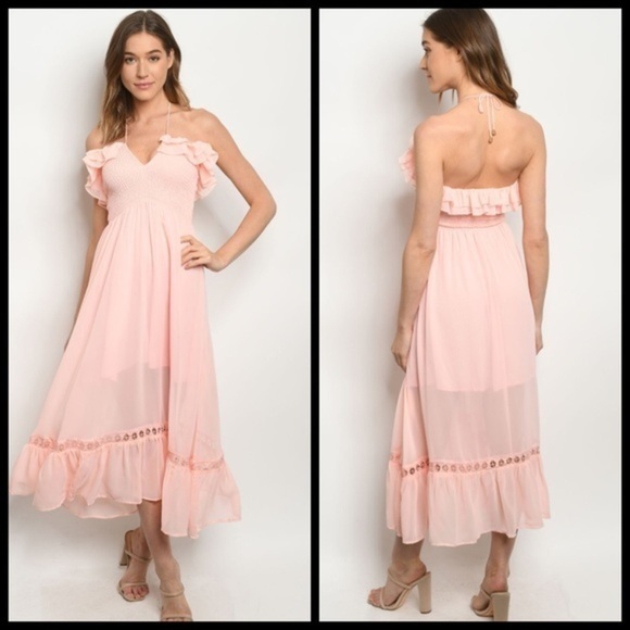 🆕Pink midi dress w/lace trim. - Picture 2 of 4